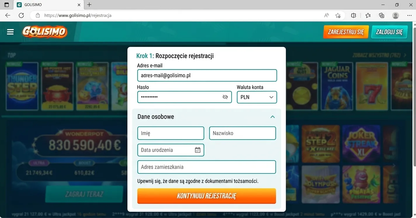 Krok 1: Rozpoczęcie rejestracji